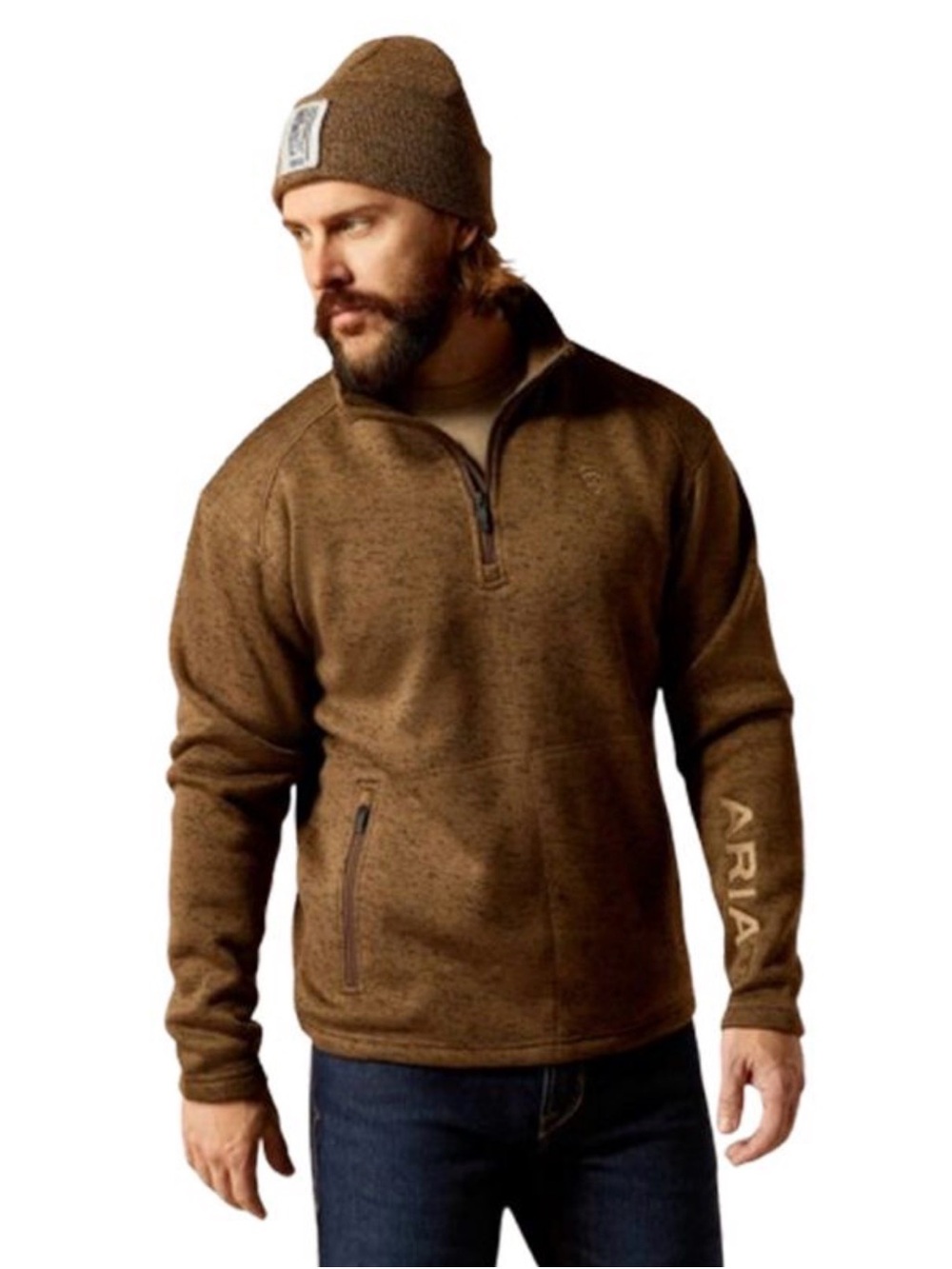 Ariat Men’s Caldwell 1/4 Zip Pullover Sweater Fleece Brown Heather Small EUC